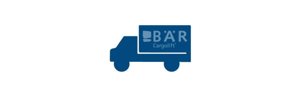 Le pictogramme bleu montre un châssis-cabine vu de côté avec le logo Bar Cargolift
