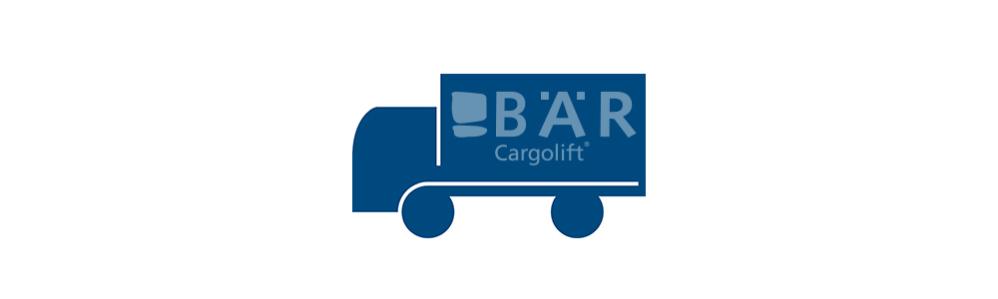 Le pictogramme bleu montre un camion à 2 essieux vu de côté avec le logo Bar Cargolift
