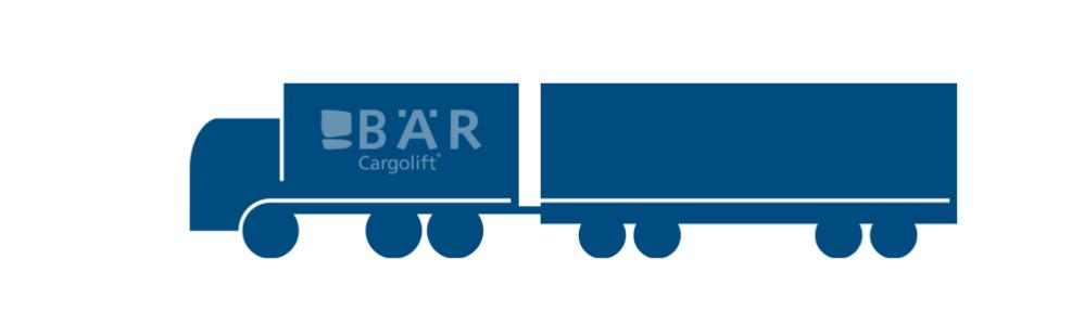 Le pictogramme bleu montre un camion à 3 essieux avec une remorque à 4 essieux vu de côté avec le logo Bar Cargolift