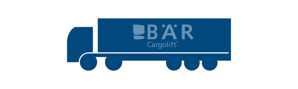 Le pictogramme bleu montre une semi-remorque vue de côté avec le logo Bar Cargolift