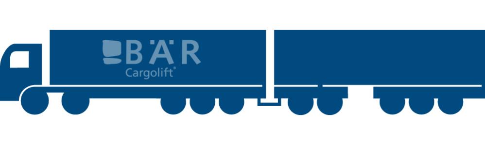 Le pictogramme bleu montre une combinaison remorque-remorque vue de côté avec le logo Bar Cargolift