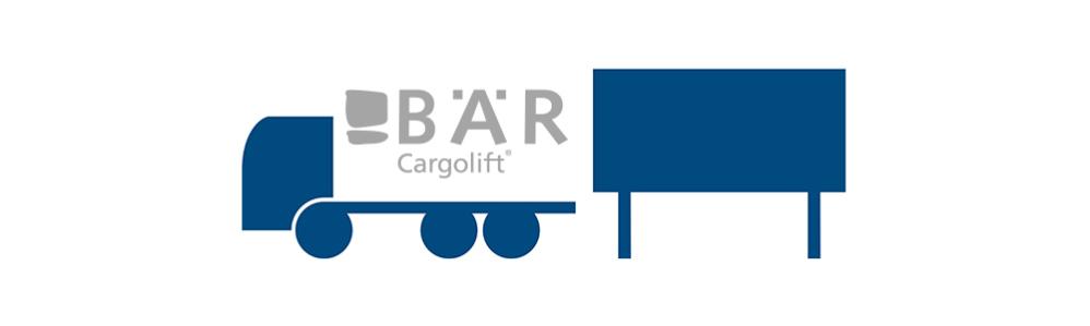 Le pictogramme bleu montre le système d'échange BDF vu de côté avec le logo Bar Cargolift